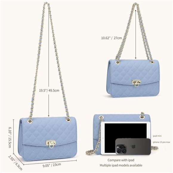 Quilted Crossbody Bags For Women, Blue - Picture 3 of 6